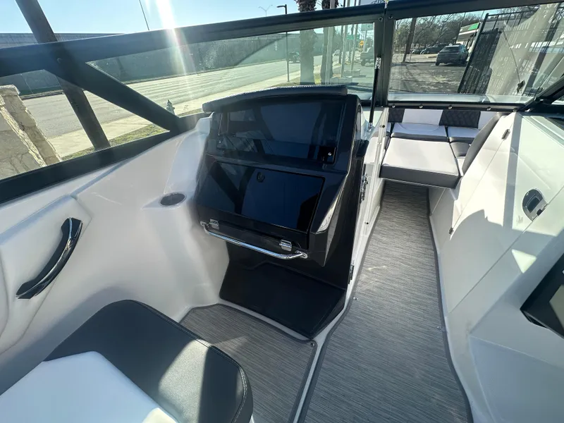 Slide: The Image of 2025 Monterey M-45 boat interior with sleek design and modern dashboard. - 47