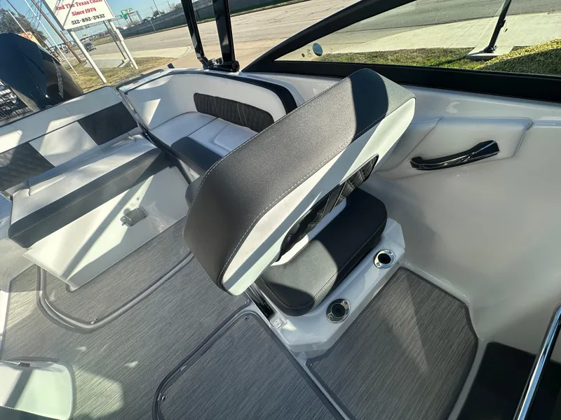 Slide: The Image of Interior of 2025 Monterey M-45 boat with modern seating and sleek design. - 48