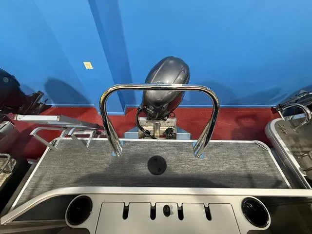 Slide: The Image of 2025 Godfrey Pontoons Xperience 2286 FSX boat deck with motor and railing. - 18