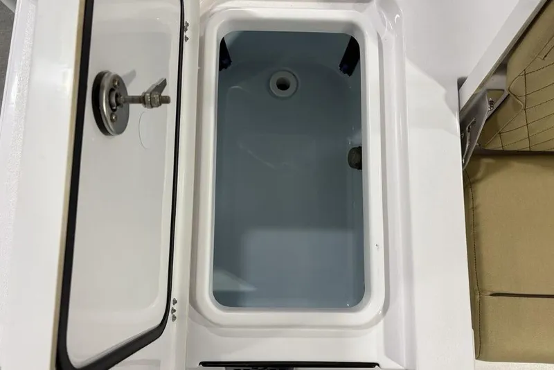 Slide: The Image of 2025 Sportsman Masters 247OE Bay Boat seat with beige diamond-stitched upholstery. - 33