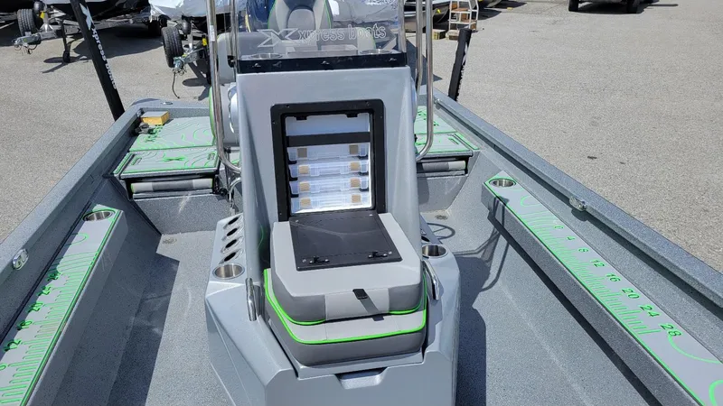 Slide: The Image of 2025 Xpress H24 Bay boat interior with Yamaha Vmax 250 SHO engine, featuring modern design. - 14