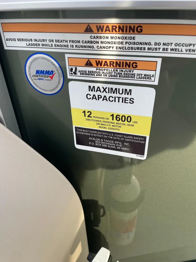 Slide: The Image of Warning labels on 2025 Avalon LSZ Cruise Rear Bench, indicating maximum capacity and safety precautions. - 16