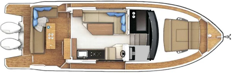 Slide: The Image of Top view of 2025 Sealine C335V yacht layout with spacious interior design. - 29