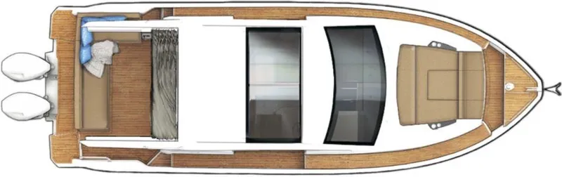 Slide: The Image of Top view of 2025 Sealine C335V boat layout with twin engines. - 31