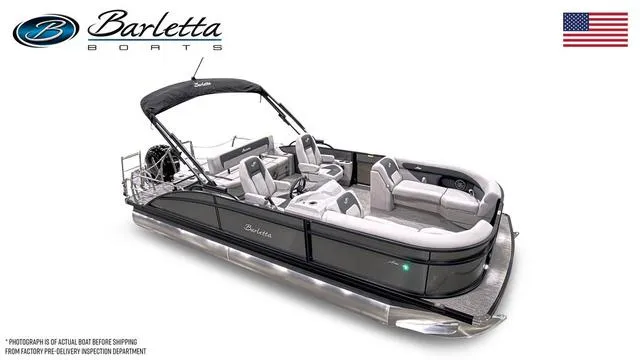Slide: The Image of 2025 Barletta Boats A22UC pontoon with sleek design and spacious seating. - 5