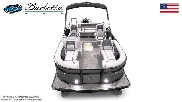 Slide: The Image of 2025 Barletta Boats A22UC pontoon with spacious seating and sleek design. - 6