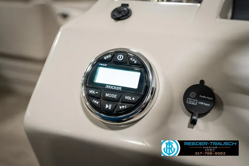 Slide: The Image of Close-up of 2019 Bennington 21 SLX audio controls and input panel. - 31