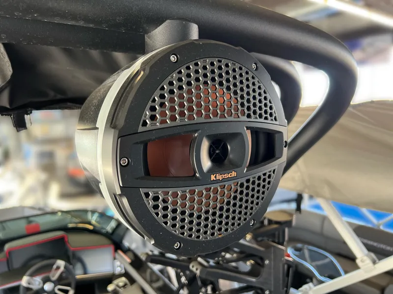 Slide: The Image of Klipsch speaker on 2025 MasterCraft X22 boat, close-up view. - 17