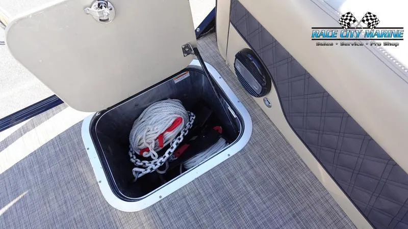 Slide: The Image of 2020 Barletta L23UC boat storage compartment with rope and chain. - 15
