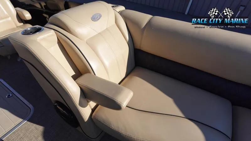 Slide: The Image of 2020 Barletta L23UC boat seat with beige upholstery, Race City Marine logo. - 38