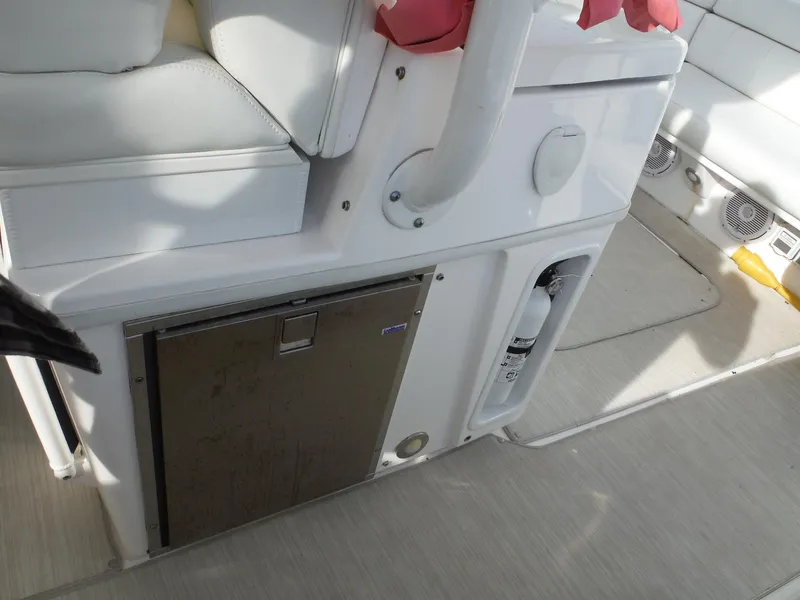 Slide: The Image of Interior of 2017 Everglades 360LXC boat with seating and storage compartments. - 45
