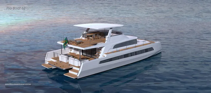 The Image of Luxury Pro Boat Yachts CAT 62 FD 2025 model cruising on serene waters. - 0