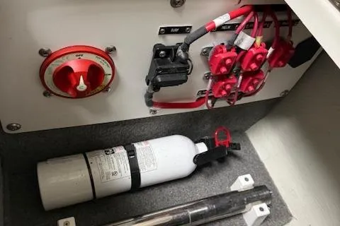 Slide: The Image of 2017 Cobalt R3 WSS Surf boat electrical panel and fire extinguisher. - 8