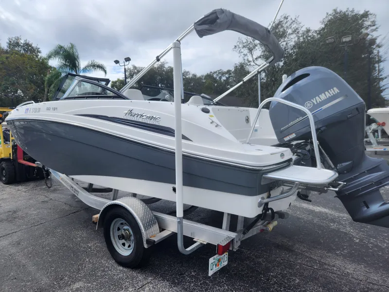 Slide: The Image of 2021 Hurricane SD 191 OB boat on trailer with Yamaha outboard motor. - 3