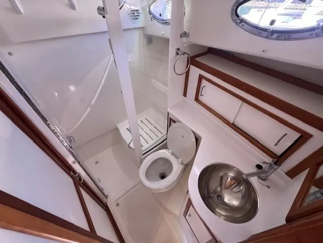 Slide: The Image of Luxurious bathroom in 2020 Back Cove 37 yacht with modern fixtures and elegant design. - 19