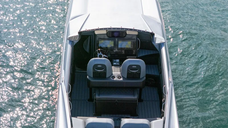 Slide: The Image of 2017 Nor-Tech 3900 Super-VEE boat interior, aerial view on water. - 40