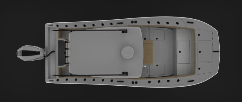 Slide: The Image of Top view of 2025 BlueCat 21 CC boat, showcasing sleek design and spacious layout. - 11