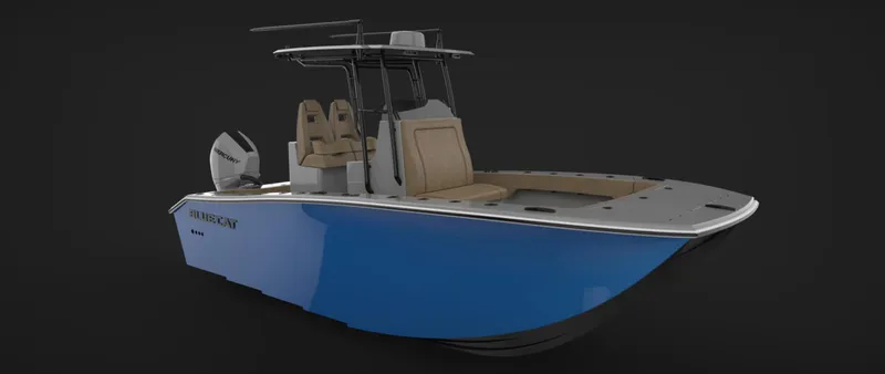 Slide: The Image of 2025 BlueCat 21 CC boat with sleek blue hull and modern design. - 4