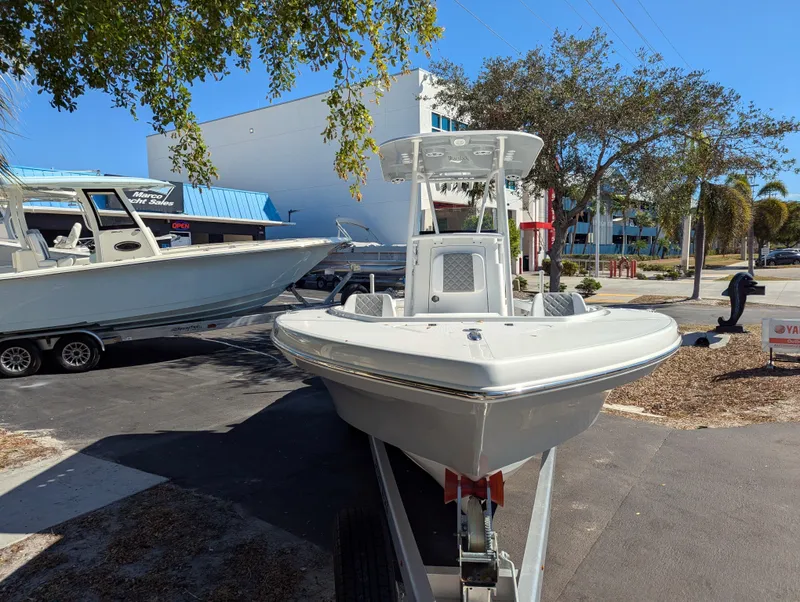 Slide: The Image of 2025 BlackJack 256 Coastal boat on trailer, outdoor display. - 3