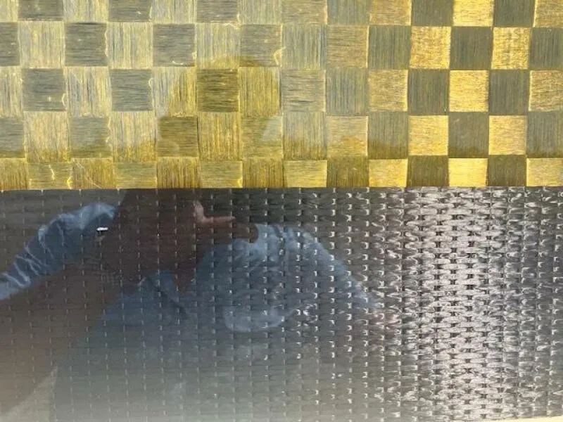 Slide: The Image of Close-up of BlueCat 2025 fiberglass and carbon fiber weave patterns. - 12