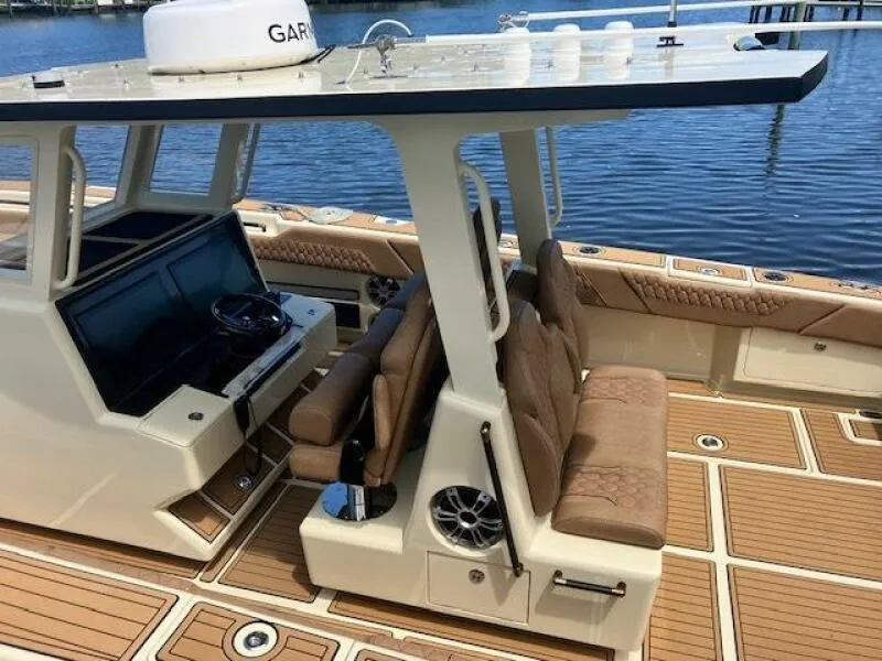 Slide: The Image of Luxurious 2025 BlueCat boat interior with advanced helm and comfortable seating. - 5