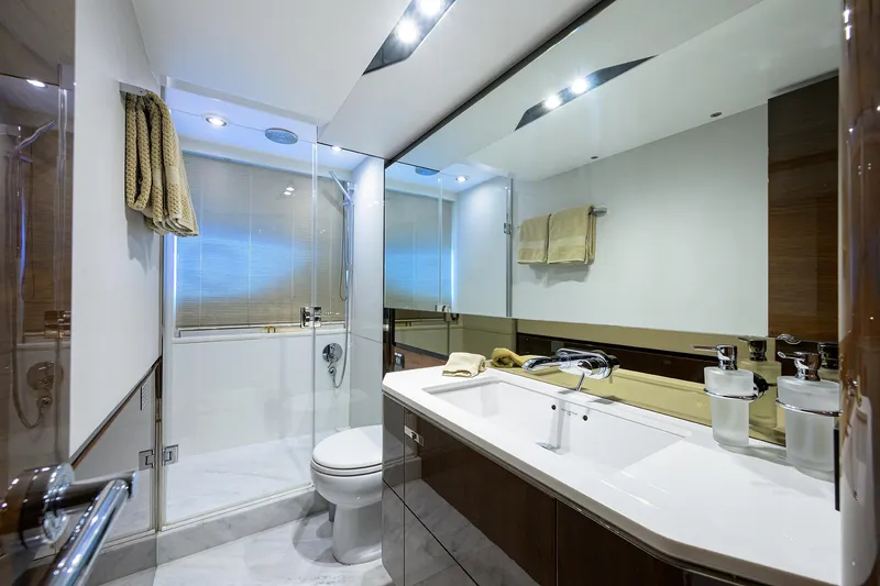 Slide: The Image of Luxurious bathroom in 2018 Princess 65S yacht with modern fixtures and elegant design. - 24