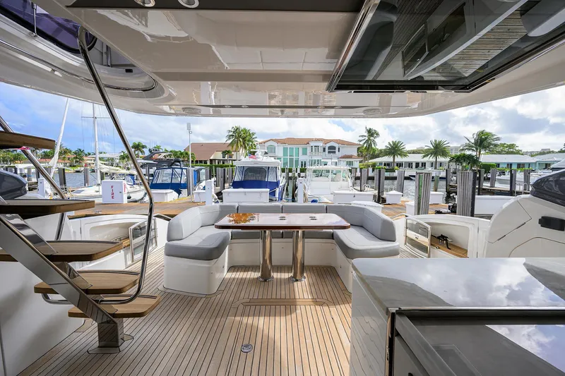 Slide: The Image of Luxurious 2018 Princess 65S yacht interior with elegant seating and dining area. - 36