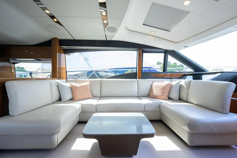Slide: The Image of Luxurious interior of 2018 Princess 65S yacht with white leather seating and modern design. - 7