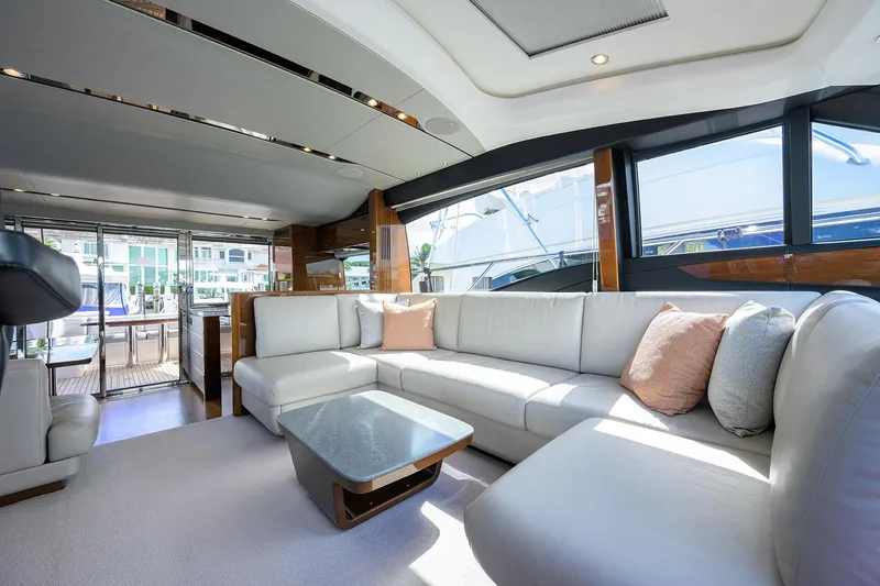 Slide: The Image of Luxurious interior of 2018 Princess 65S yacht with modern seating and elegant design. - 8