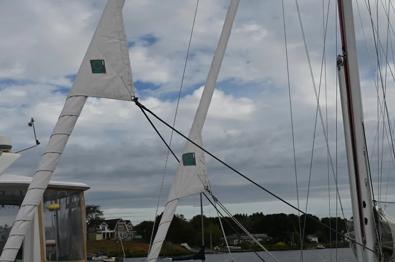 Slide: The Image of Sailboat rigging on a 1984 Southern Cross 39 under cloudy skies. - 20