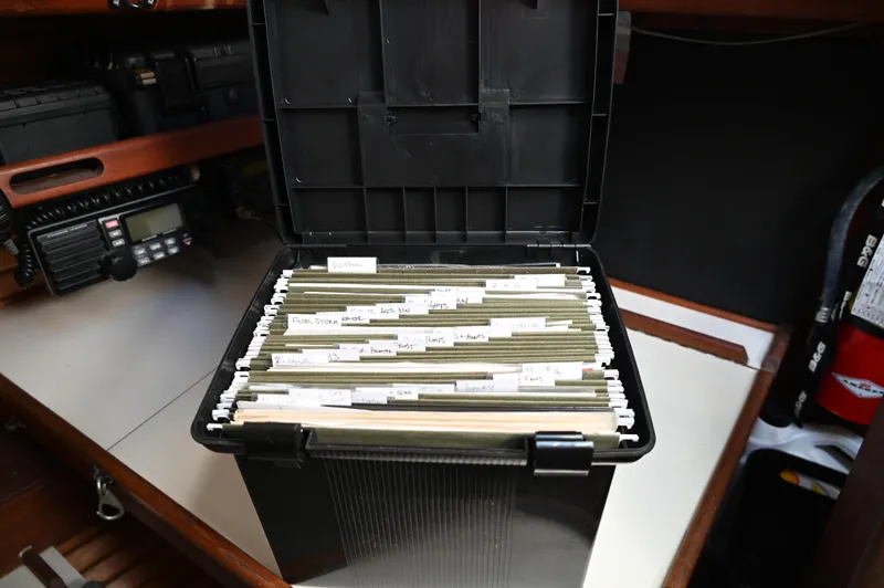 Slide: The Image of Open file box with organized folders on a Southern Cross 39, 1984 model. - 40