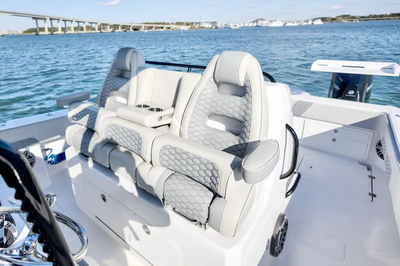 Slide: The Image of Luxurious seating on 2022 Invincible 33 Catamaran with ocean view. - 11