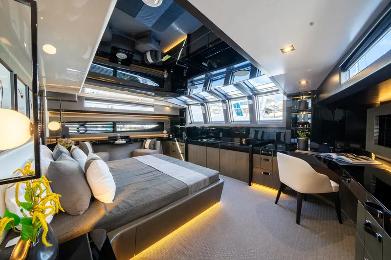 Slide: The Image of Luxurious interior of 2025 Pearl 95 yacht with modern design and elegant furnishings. - 41