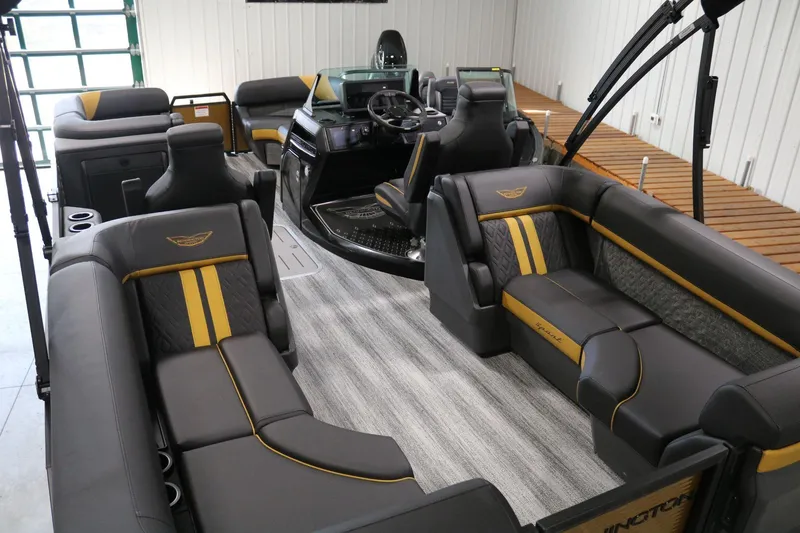 Slide: The Image of Luxurious interior of 2025 Bennington 22 M Fastback pontoon boat with stylish seating. - 30