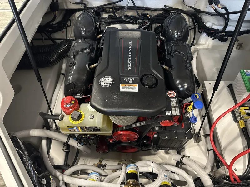 Slide: The Image of 2024 Cobalt R4 Surf engine compartment with Volvo Penta 350 V8 engine. - 18