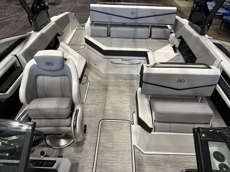 Slide: The Image of Luxurious interior of 2024 Cobalt R4 Surf boat with plush seating and modern design. - 9