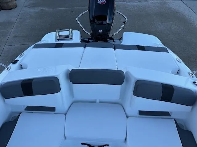 Slide: The Image of 2025 Tahoe T18 boat with sleek seating and modern design. - 10