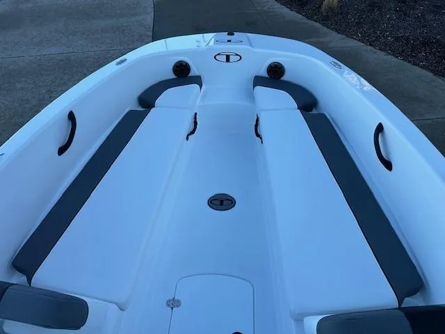 Slide: The Image of 2025 Tahoe T18 boat interior with sleek seating and modern design. - 3
