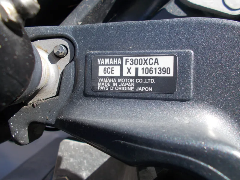 Slide: The Image of Yamaha F300XCA engine label on 2020 Robalo 246 Cayman boat. - 18