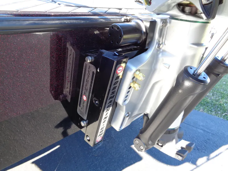 Slide: The Image of Close-up of 2025 Vexus DVX22S boat engine mount and hydraulic components. - 19