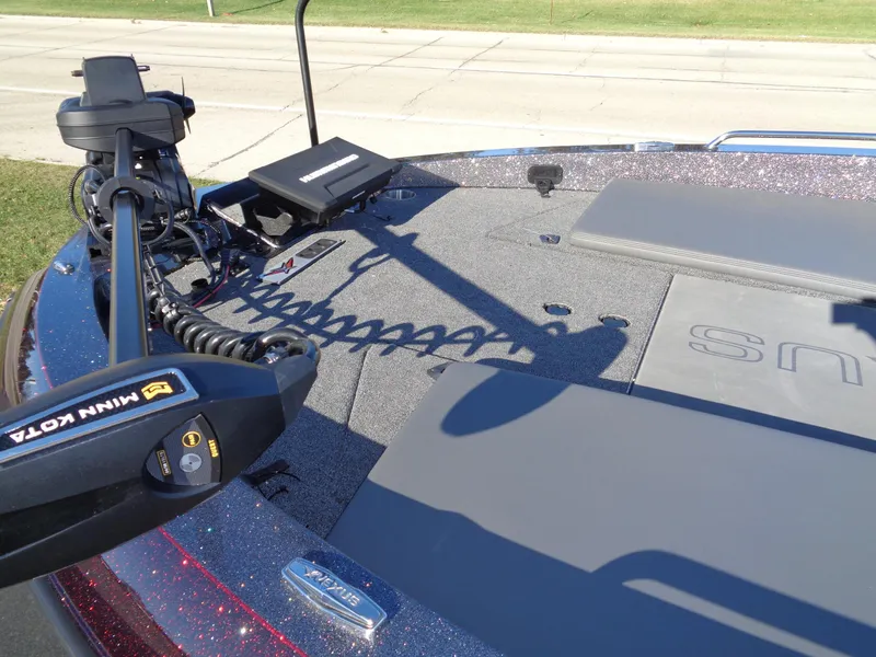 Slide: The Image of 2025 Vexus DVX22S boat deck with Minn Kota trolling motor. - 26