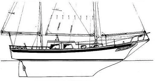 Slide: The Image of Line drawing of a 1972 Fairweather Mariner 32 sailboat, side view. - 10