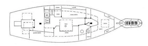 Slide: The Image of Floor plan of a 1972 Fairweather Mariner 32 sailboat, showing cabin layout and compartments. - 9