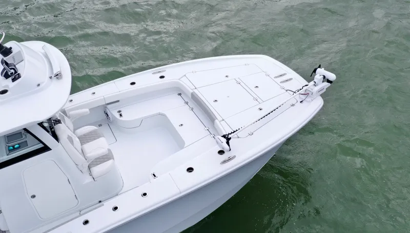 Slide: The Image of Aerial view of 2023 Freeman 28 boat on water. - 10