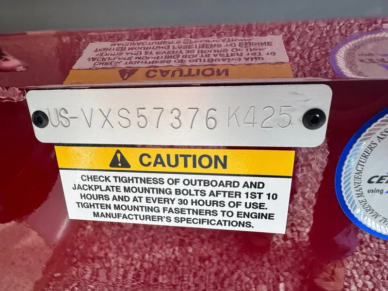 Slide: The Image of 2025 Vexus AVX1985S caution label with serial number and maintenance instructions. - 4