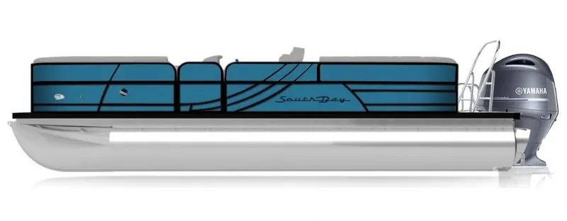 Slide: The Image of 2025 South Bay 200 pontoon boat with Yamaha engine, sleek blue design. - 9