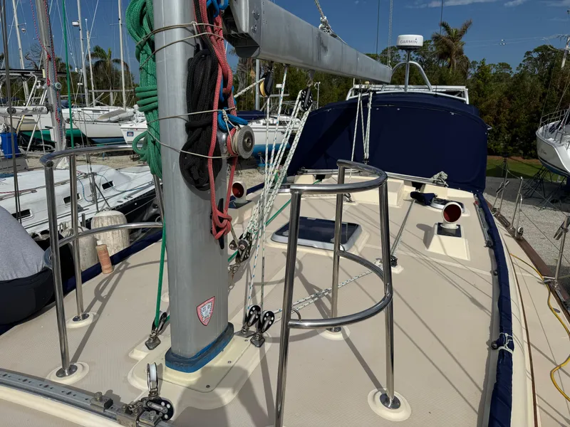 Slide: The Image of Sailboat deck of 1999 Island Packet 45 with rigging and equipment. - 12