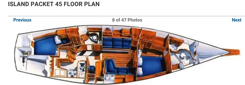Slide: The Image of Floor plan of 1999 Island Packet 45 yacht, showcasing interior layout and design. - 15