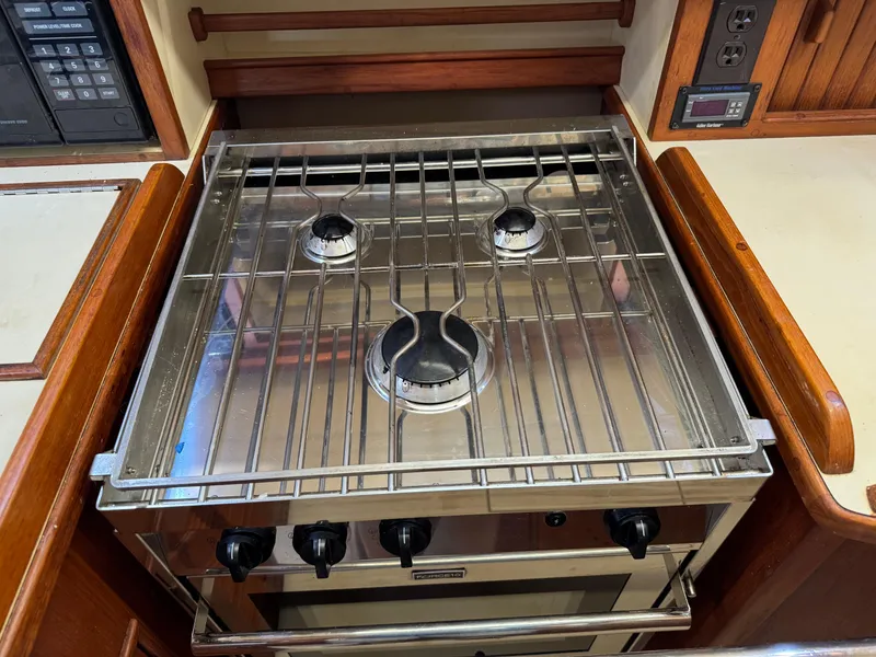 Slide: The Image of Stainless steel stove in 1999 Island Packet 45 yacht kitchen. - 24