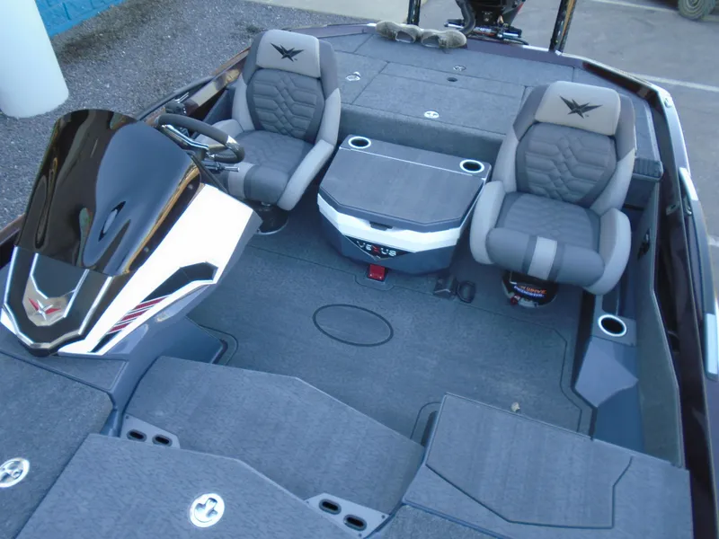Slide: The Image of 2025 Vexus VXS20 boat interior with dual seats and modern dashboard. - 10